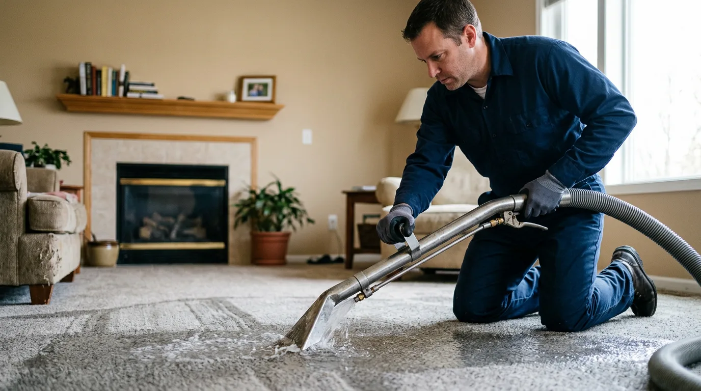 Water damage restoration technician working near Dearing, KS